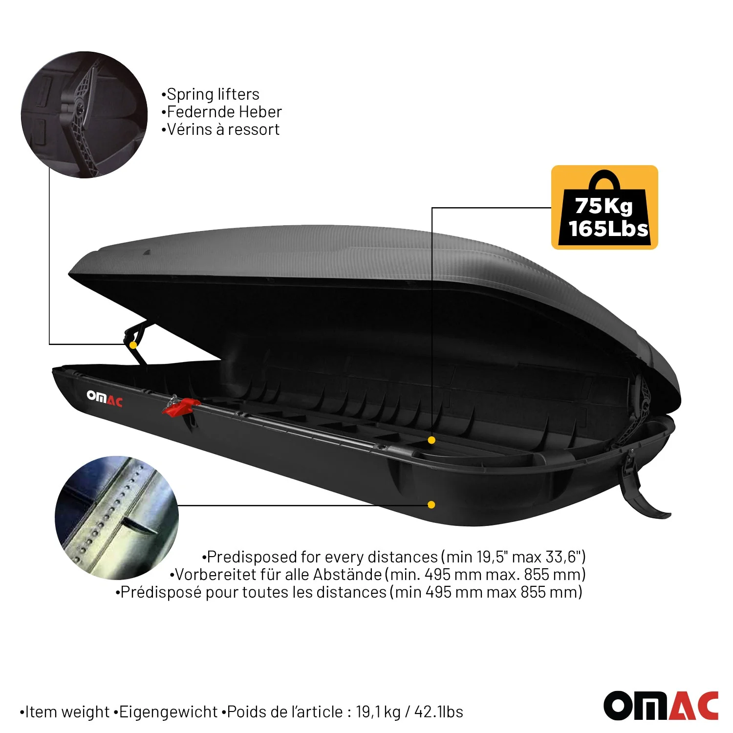 Roof Cargo Box 16.9 Cubic Feet Carbon Fiber Textured - Image 6