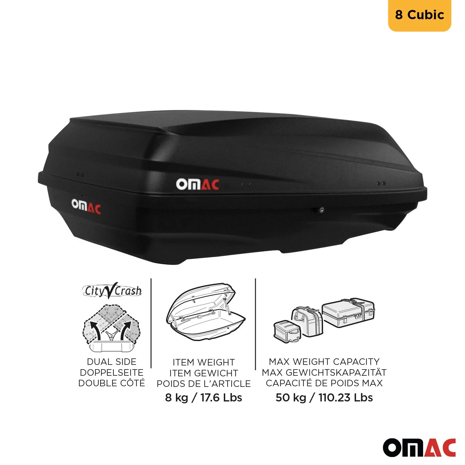 Roof Cargo Box 8 Cubic Feet Dual-Side Opening Black - Image 4